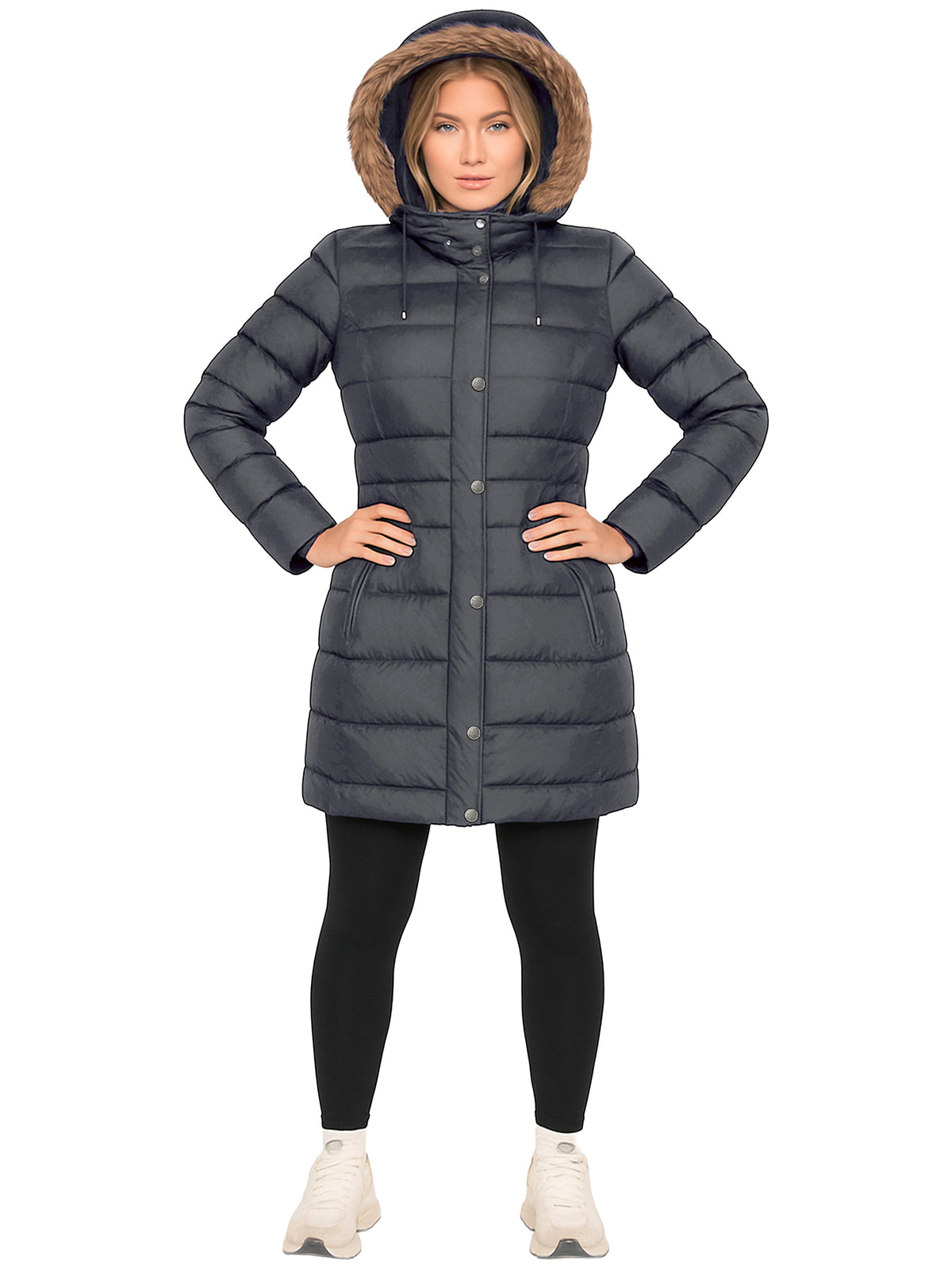 Enzo | Womens Faux Fur Hooded Long Puffer Jacket