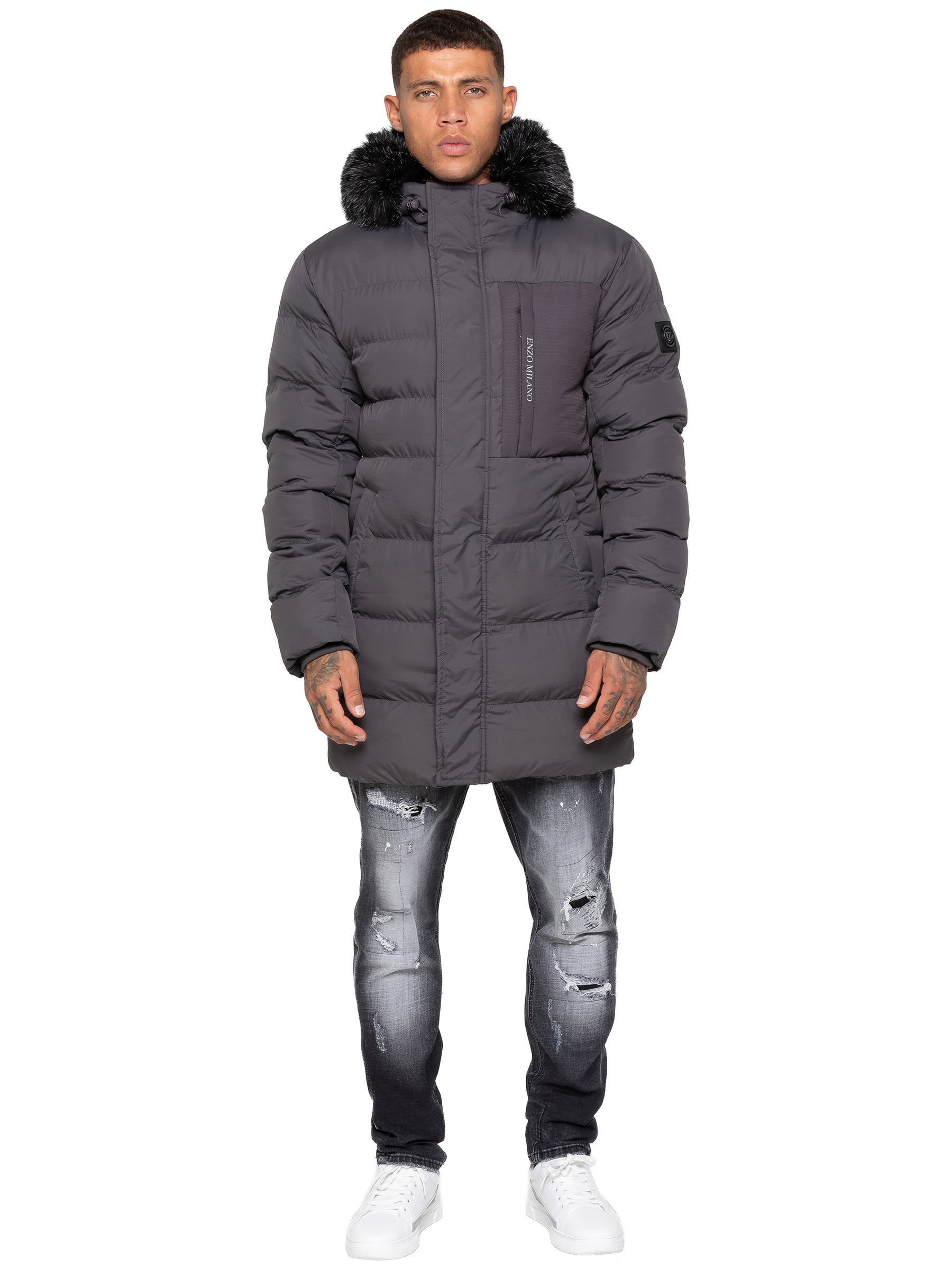 Enzo Milano | Mens Faux Fur Lined Hood Long Jacket