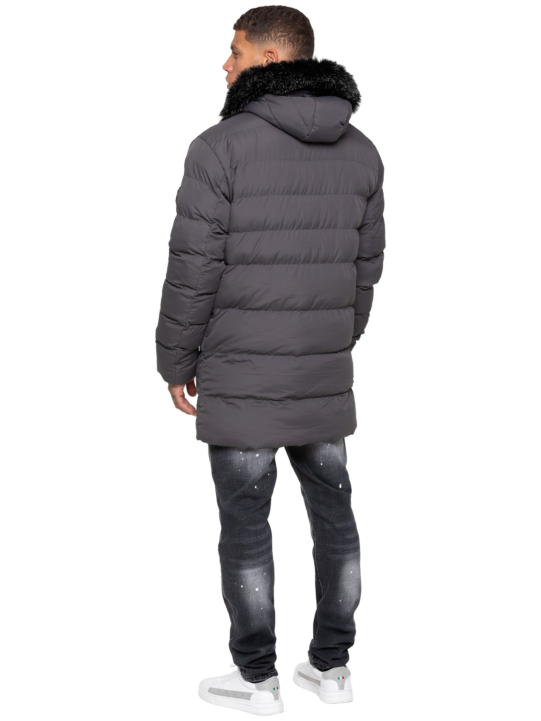 Enzo Milano | Mens Faux Fur Lined Hood Long Jacket