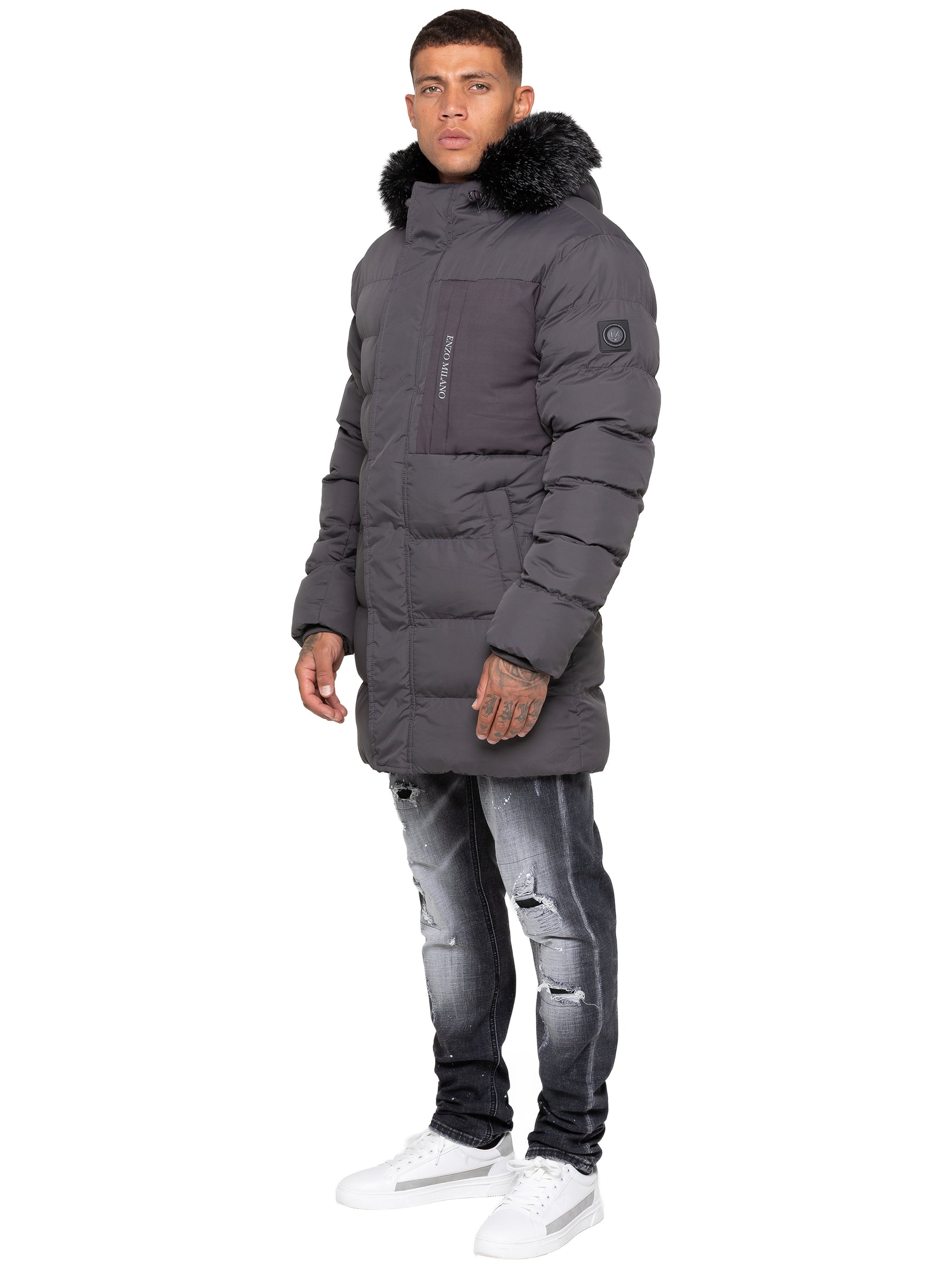 Enzo Milano | Mens Faux Fur Lined Hood Long Jacket