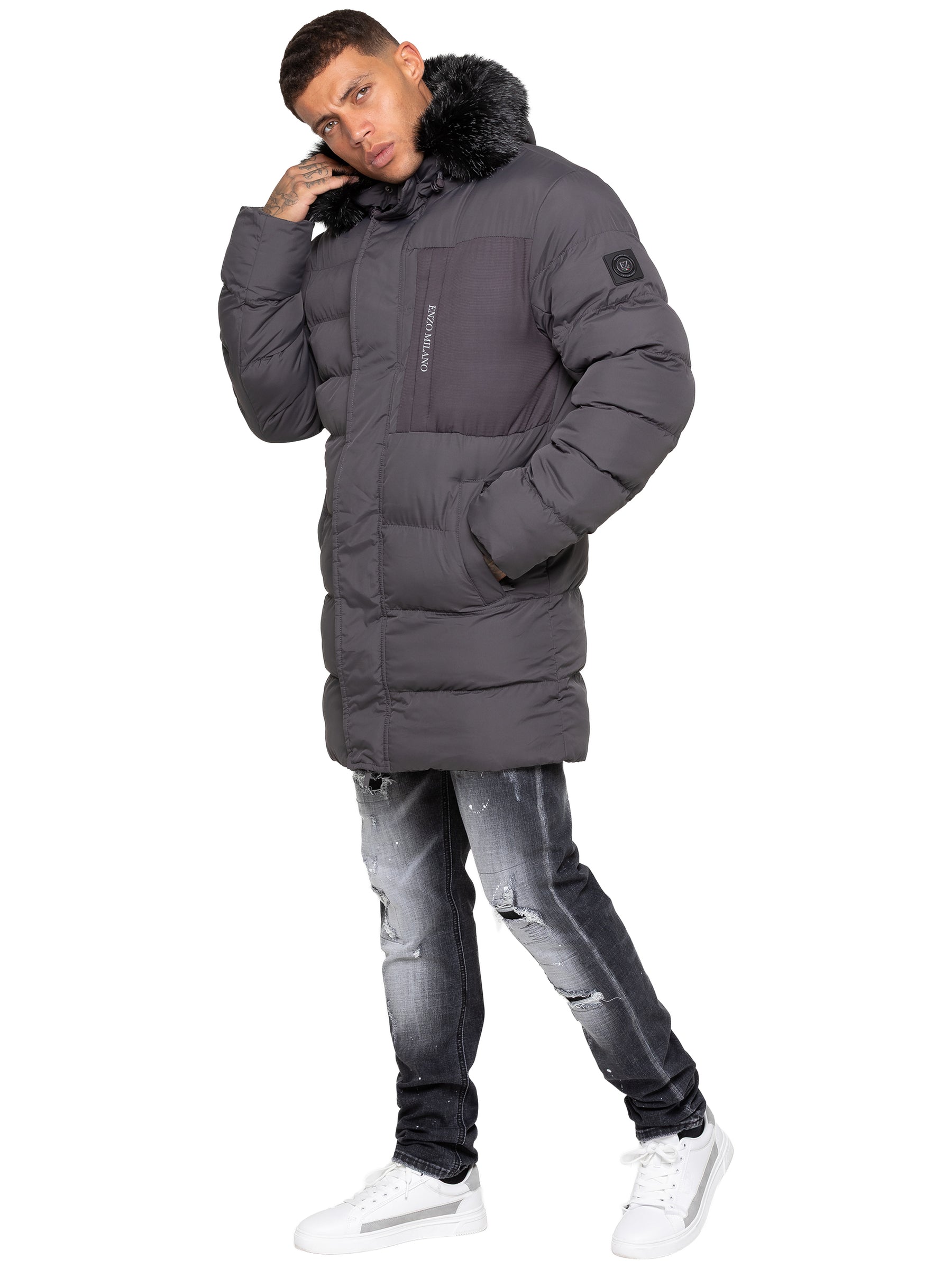 Enzo Milano | Mens Faux Fur Lined Hood Long Jacket