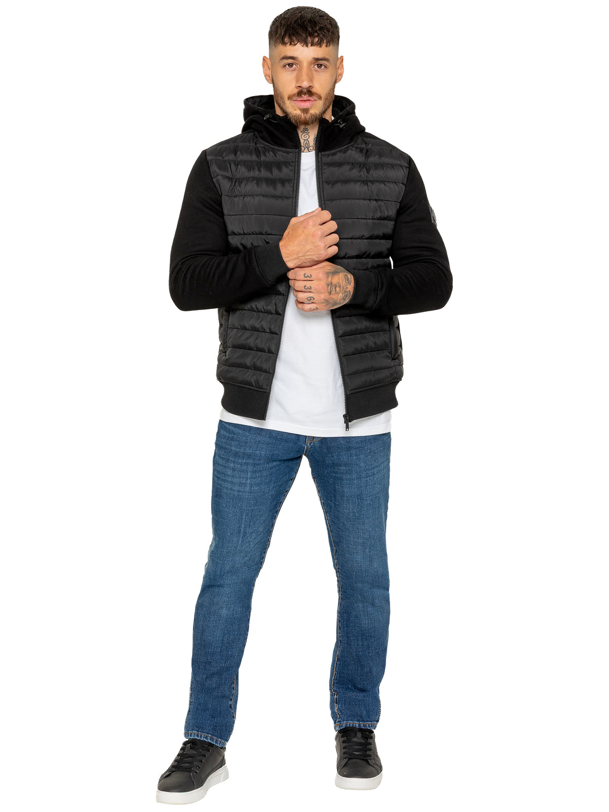 Enzo Milano | Mens Hooded Quilted Hybrid Jacket