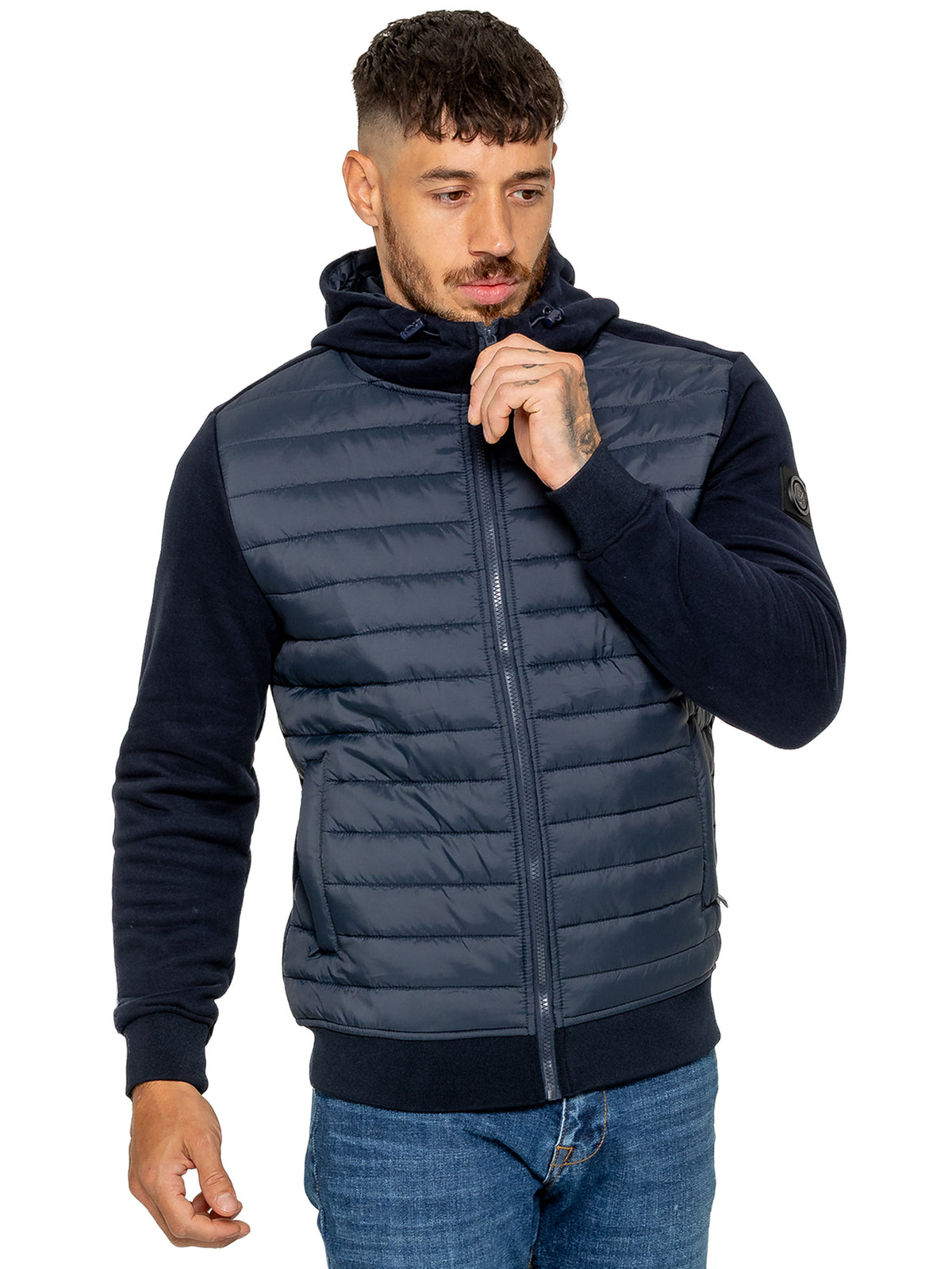 Enzo Milano | Mens Hooded Quilted Hybrid Jacket