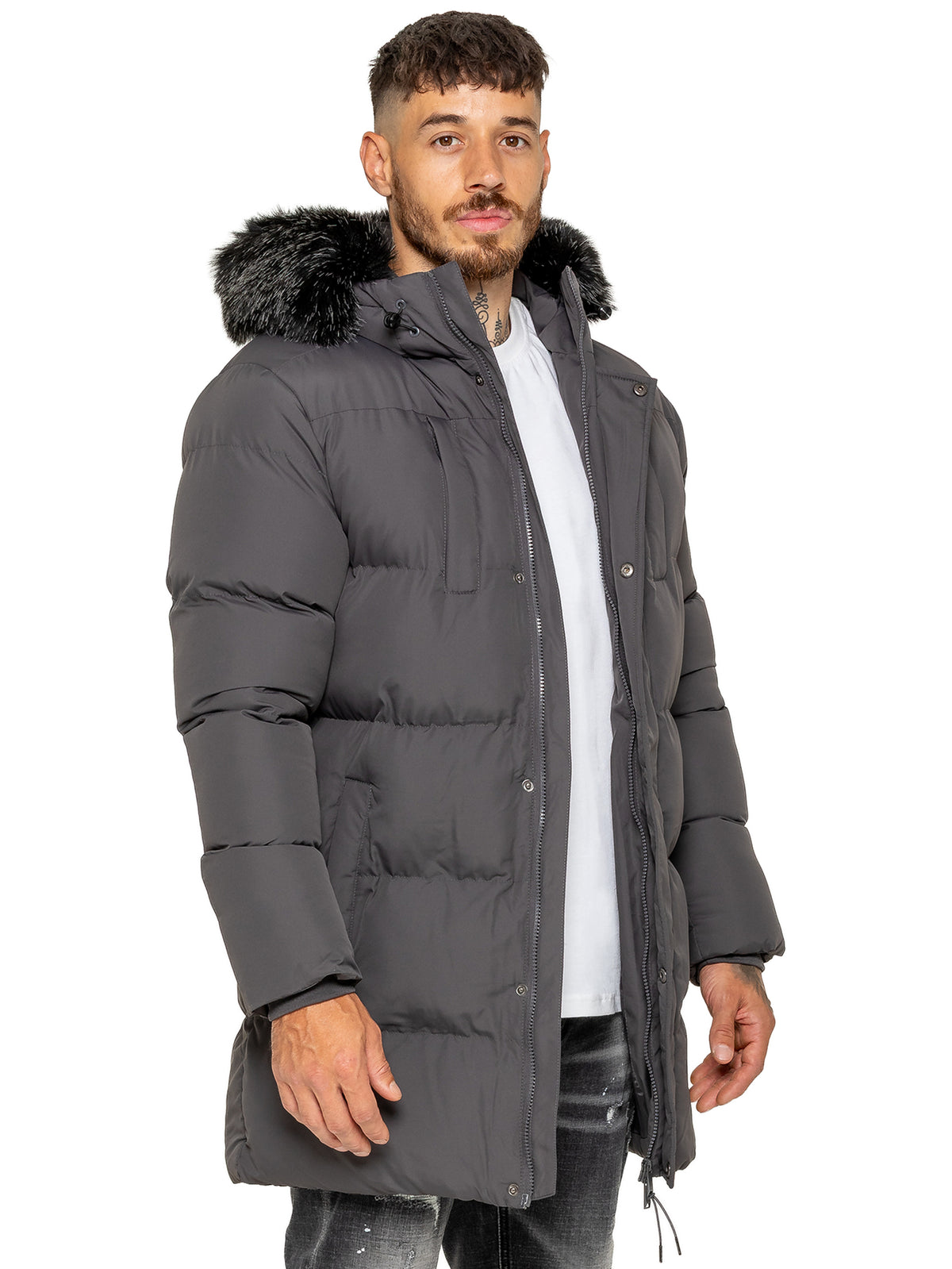 Enzo Milano | Mens Longline Padded Hooded Jacket