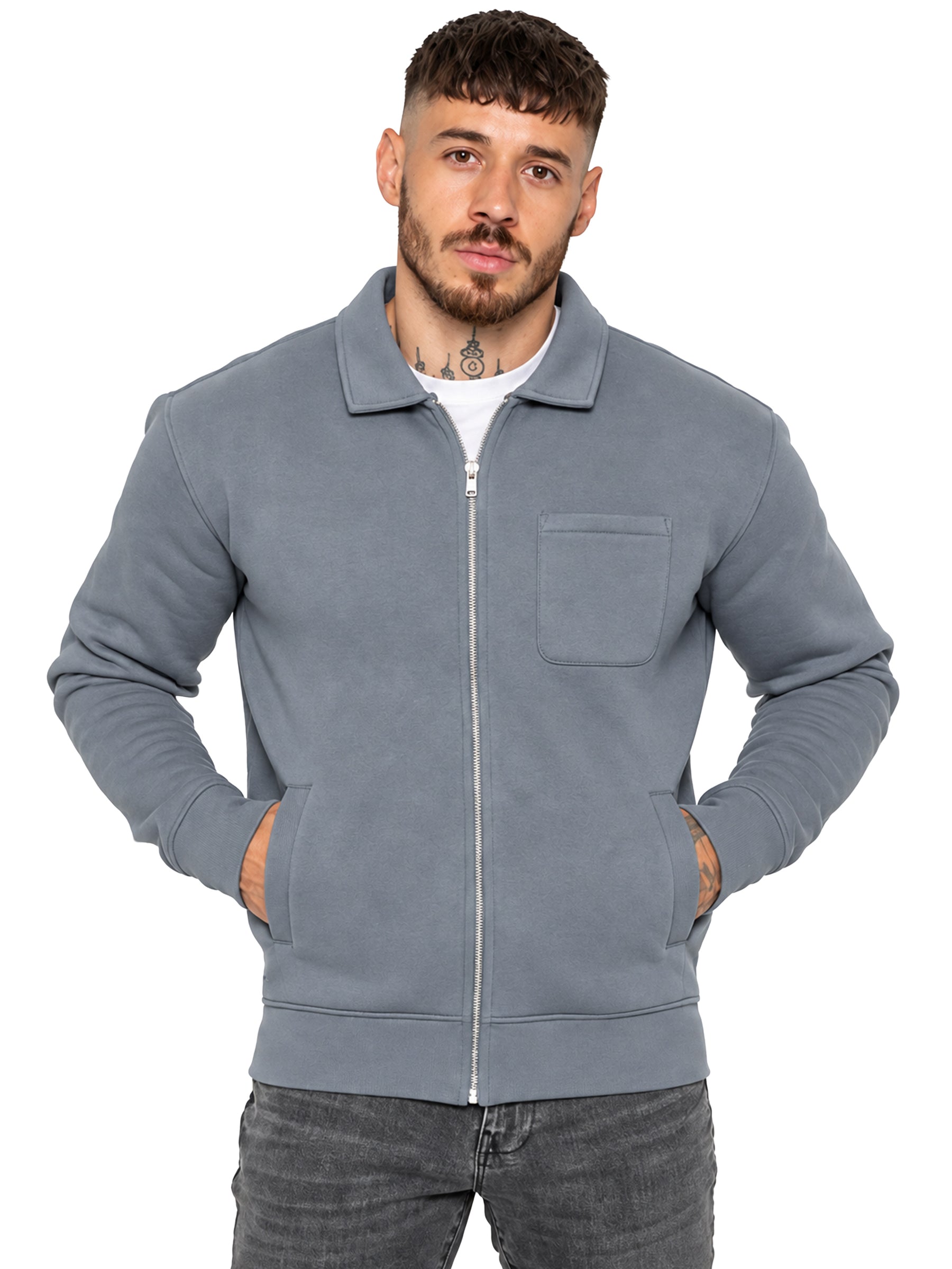 Enzo Milano | Mens Full Zip Collared Sweatshirt