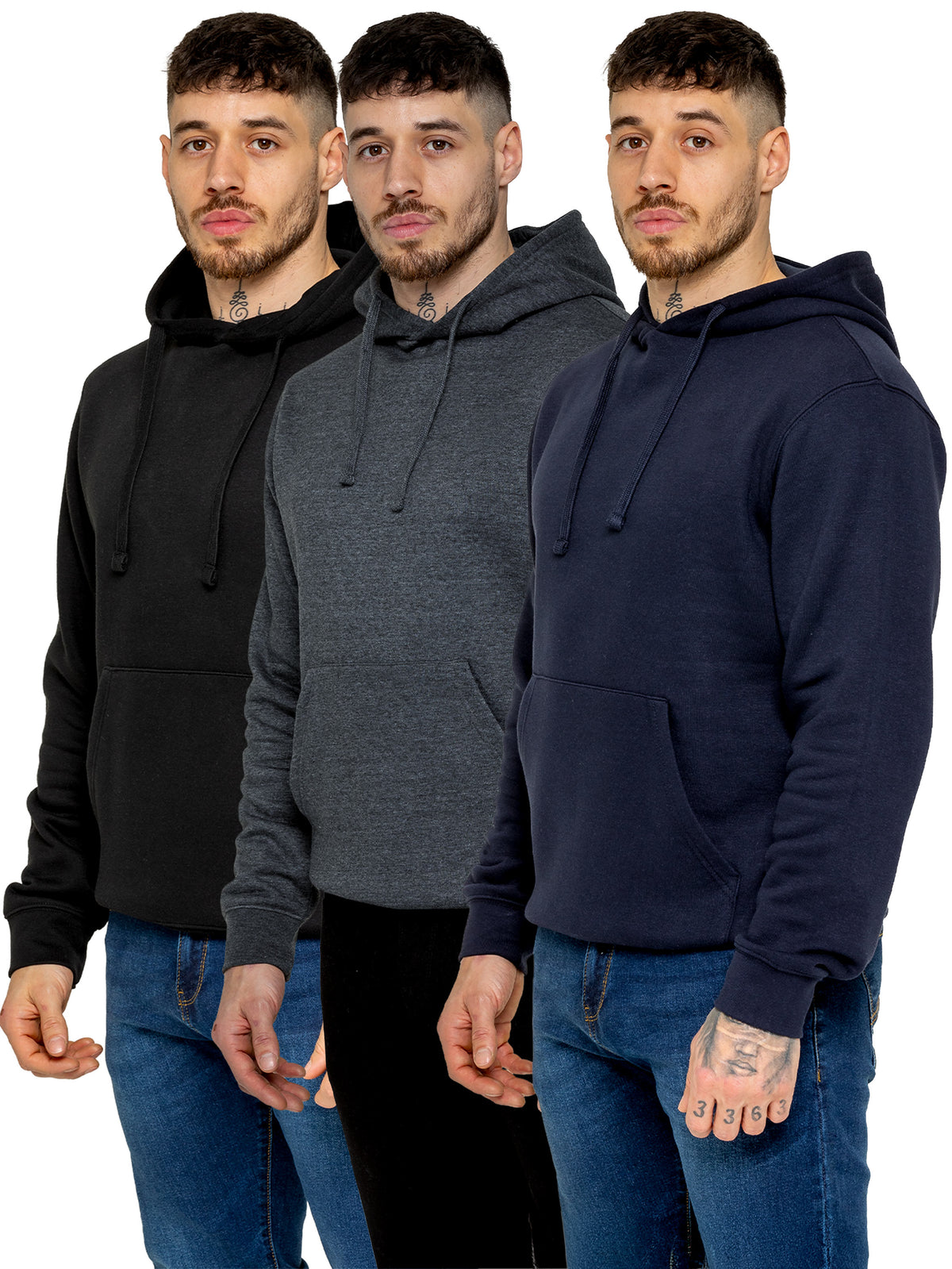 Kruze | Mens Pullover Fleece Hoodie 3 Pack