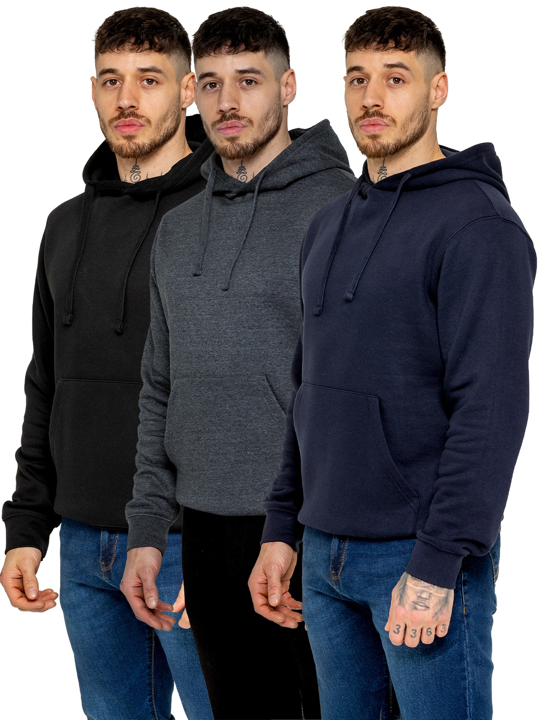 Kruze | Mens Pullover Fleece Hoodie 3 Pack