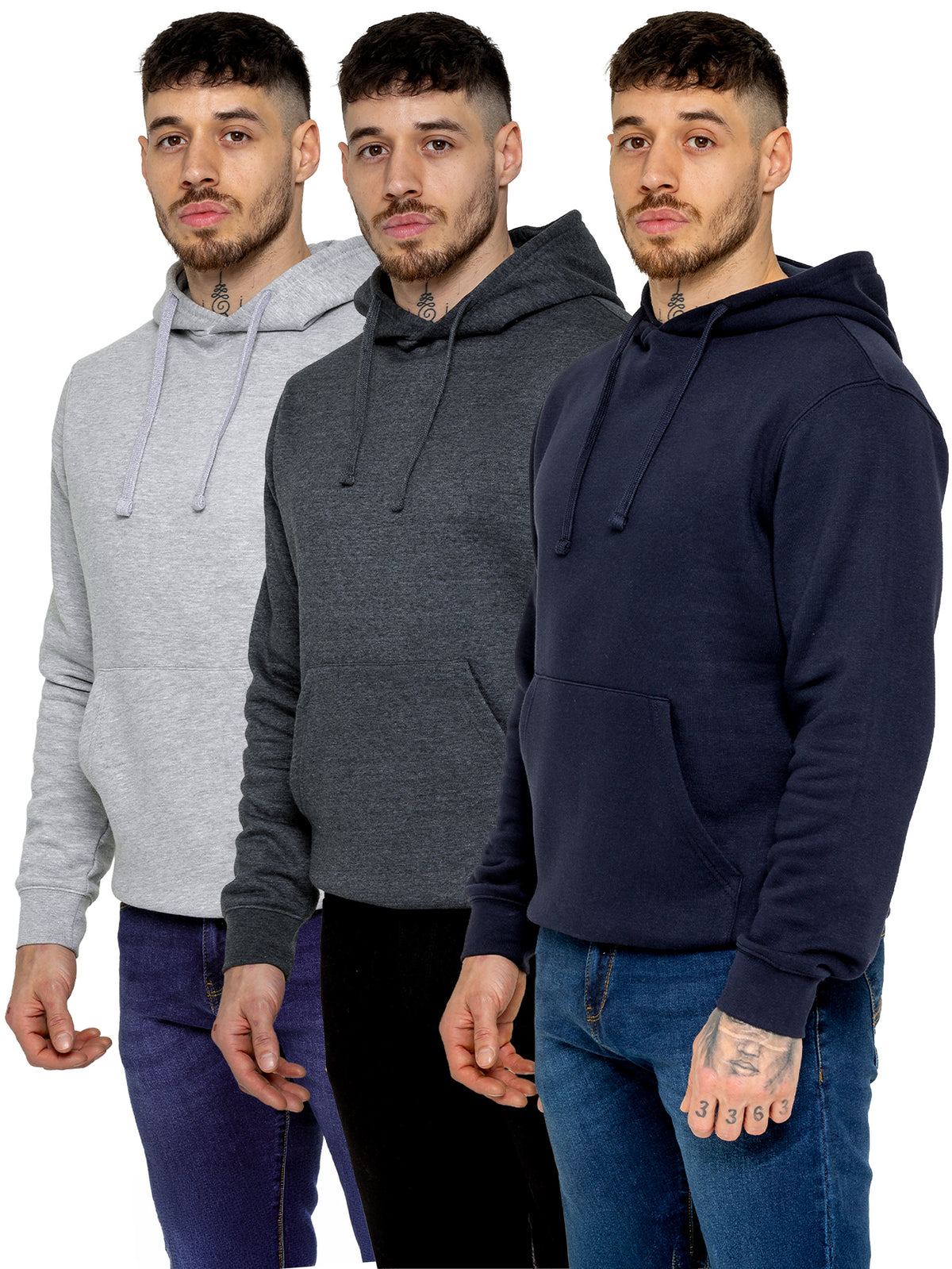 Kruze | Mens Pullover Fleece Hoodie 3 Pack