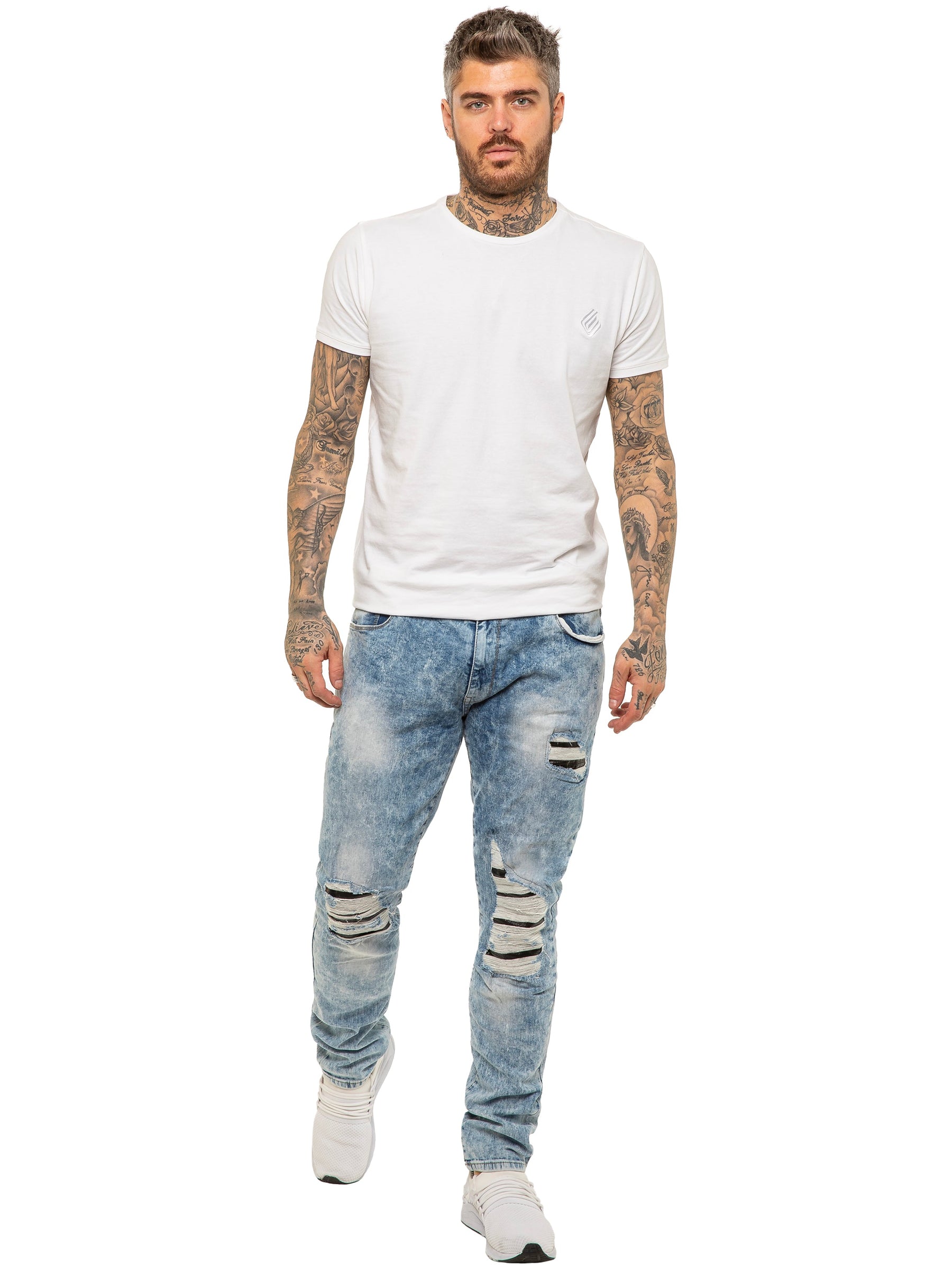 EZ420 Copy of Mens Skinny Ripped Jeans Stretch Denim | Enzo Designer Menswear ENZO RAWDENIM