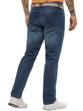 EZ399 MSW Mens Designer Blue Regular Tapered Fit Denim Jeans | Enzo Designer Menswear ENZO RAWDENIM