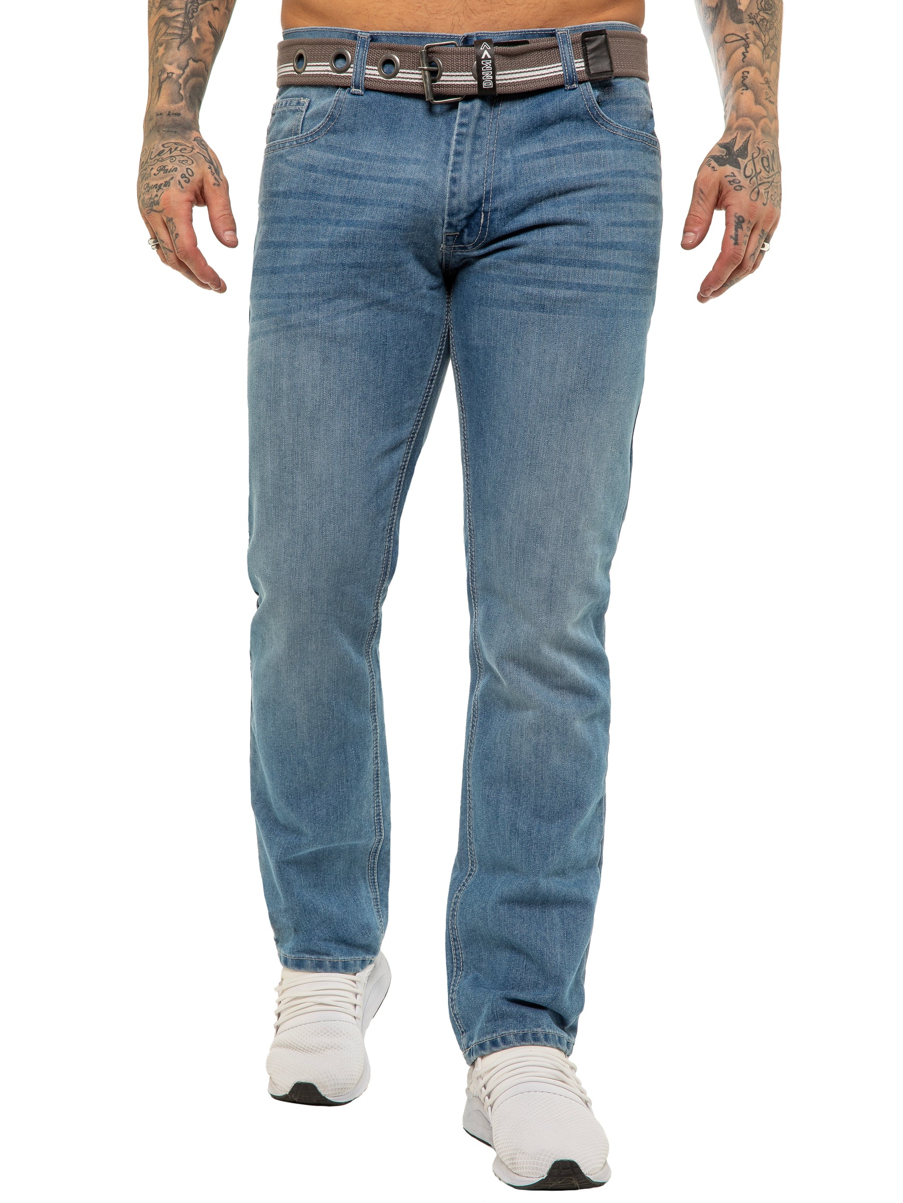 EZ399 MSW Mens Designer Blue Regular Tapered Fit Denim Jeans | Enzo Designer Menswear ENZO RAWDENIM