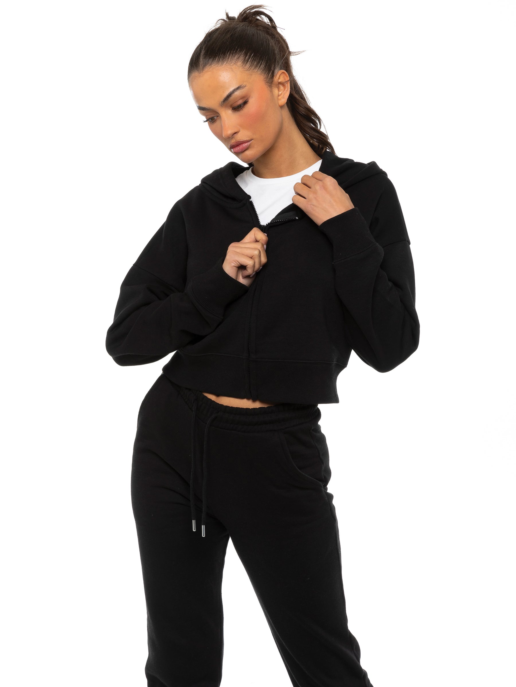 EZLHDCZ595 & EZLJG591 Enzo | Womens Cropped Zip Hoodie Tracksuit ENZO RAWDENIM