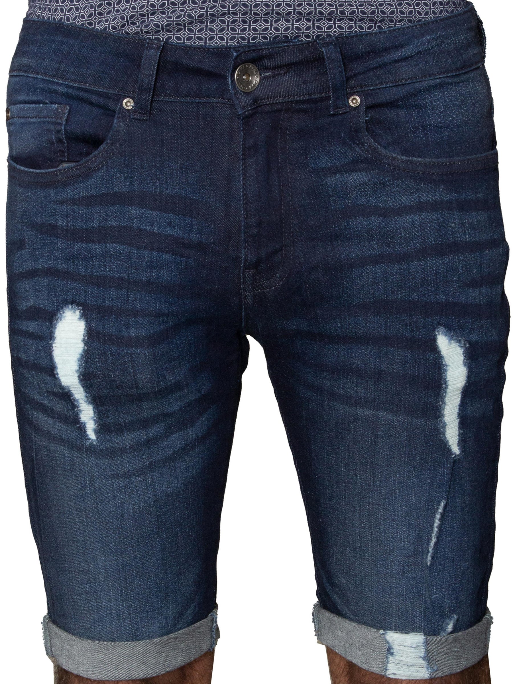 Mens Denim Skinny Fit Distressed Shorts Enzo Designer Menswear