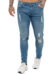 EZ383 Mens Super Skinny Stretch Ripped Jeans | Enzo Designer Menswear ENZO RAWDENIM