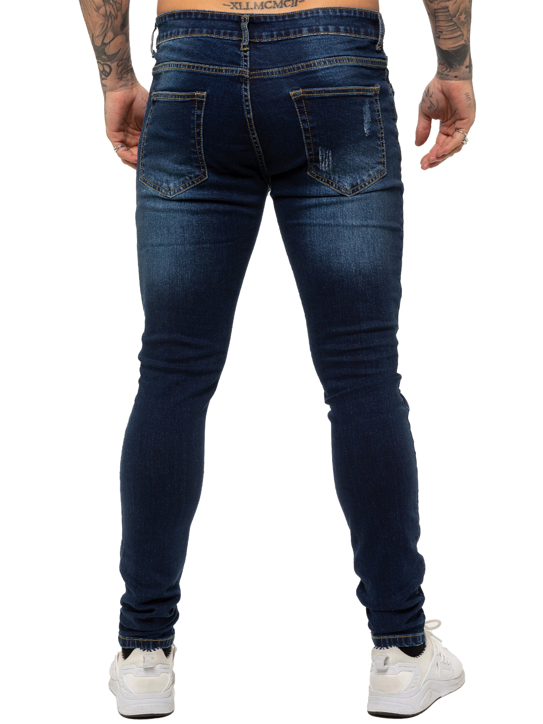EZ383 Mens Super Skinny Stretch Ripped Jeans | Enzo Designer Menswear ENZO RAWDENIM