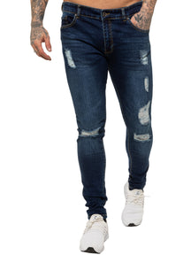 EZ383 Mens Super Skinny Stretch Ripped Jeans | Enzo Designer Menswear ENZO RAWDENIM