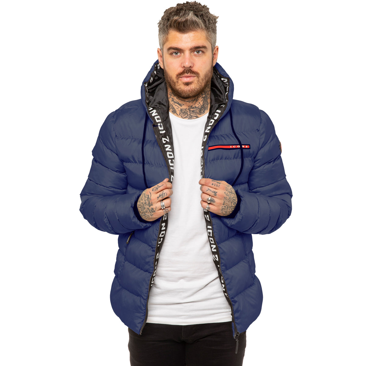 MENS ICON JACKET Icon Mens Puffer Hooded Zip Up Winter Jacket GUEST BRAND RAWDENIM