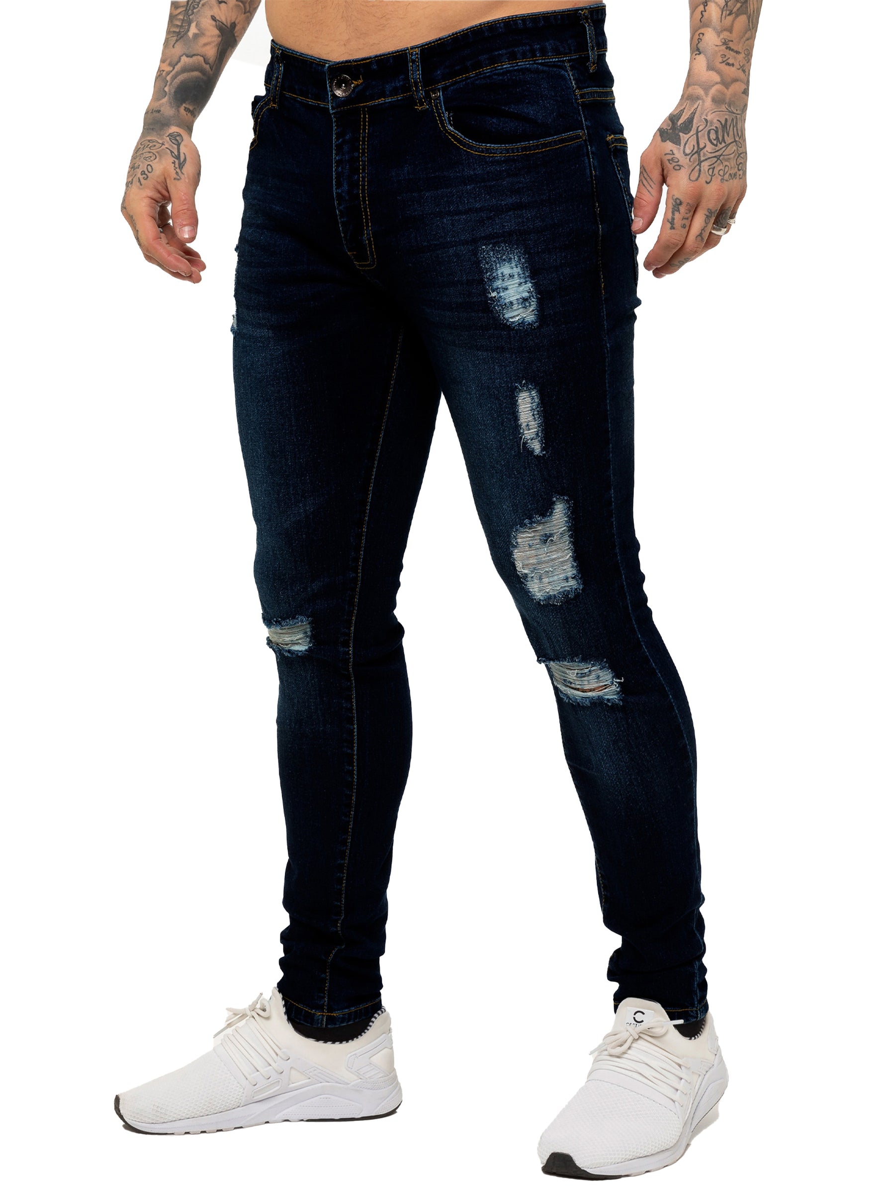 EZ383 Mens Super Skinny Stretch Ripped Jeans | Enzo Designer Menswear ENZO RAWDENIM