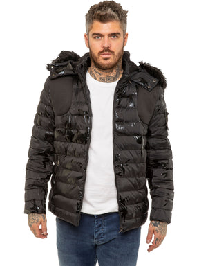 Mens puffer hot sale fur hood