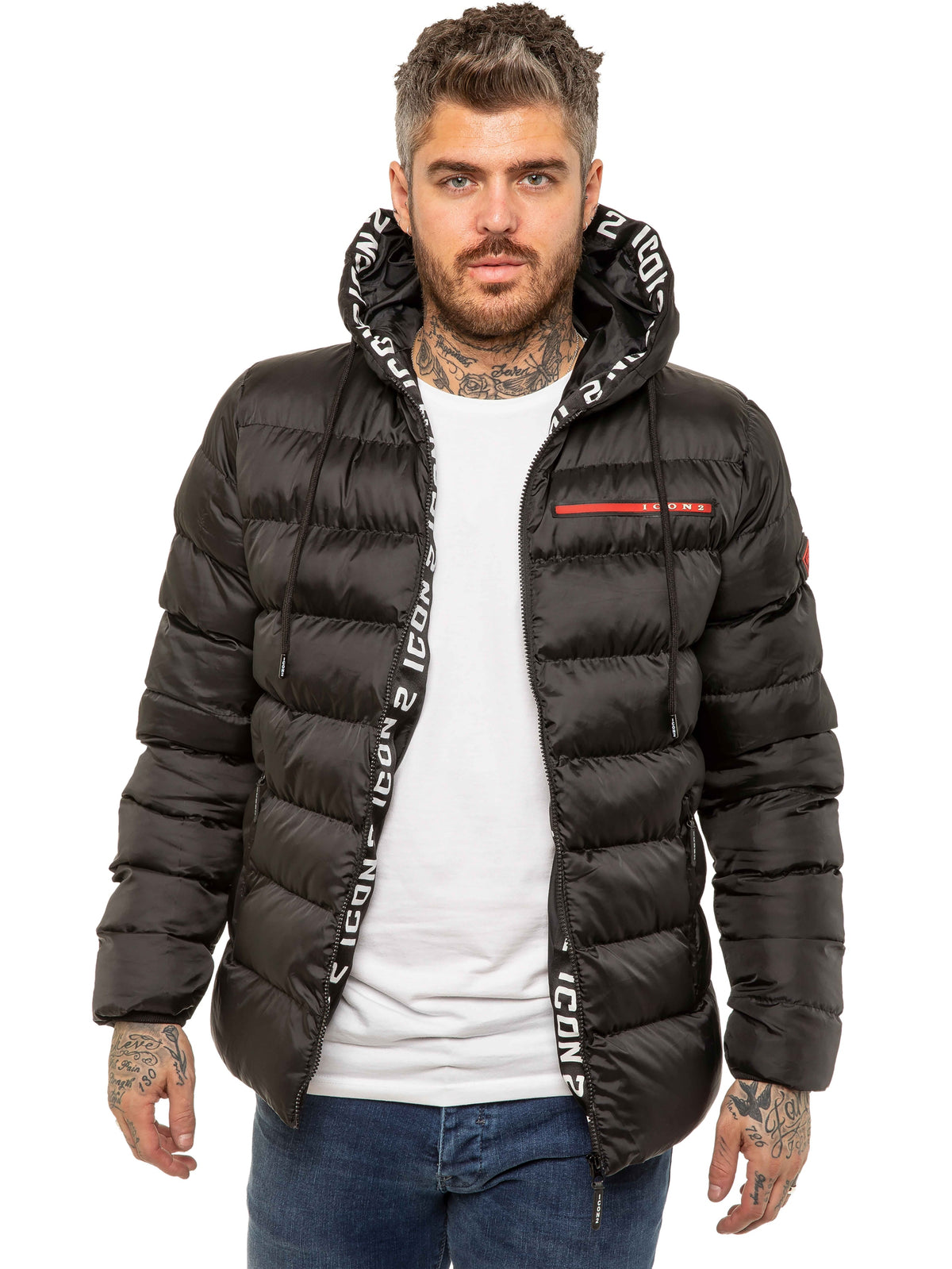 MENS ICON JACKET Icon Mens Puffer Hooded Zip Up Winter Jacket GUEST BRAND RAWDENIM