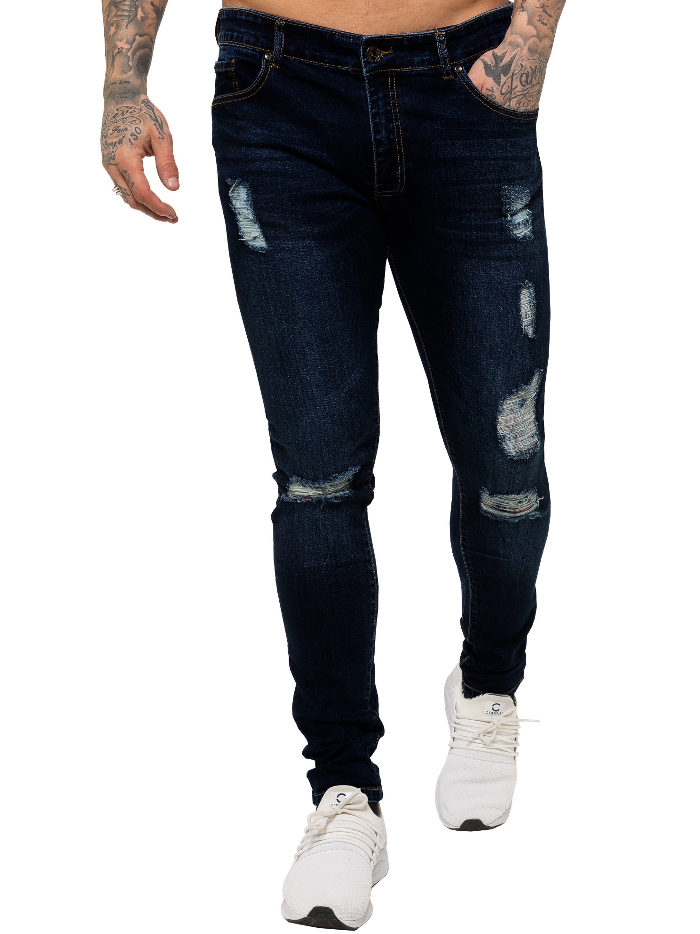 Official Enzo Designer | Mens Super Skinny Stretch Ripped Jeans | Enzo