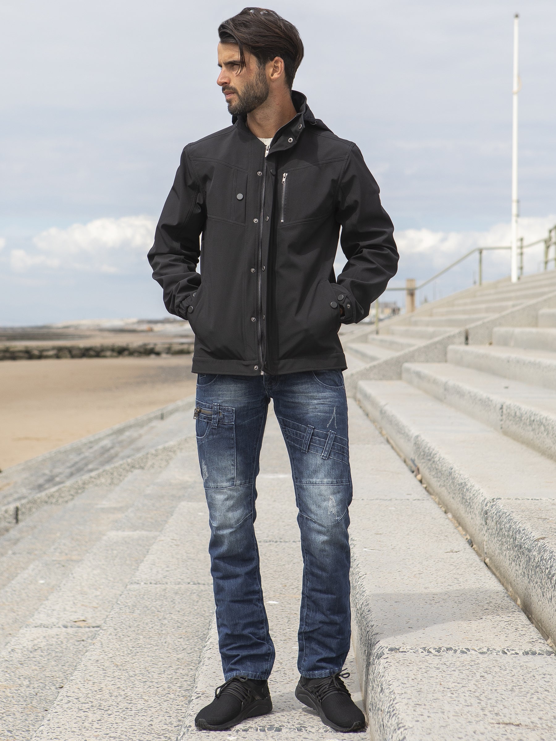 EJK590 Black ETO Clearance | Designer Men's Black Zip Jacket Style React ETO RAWDENIM