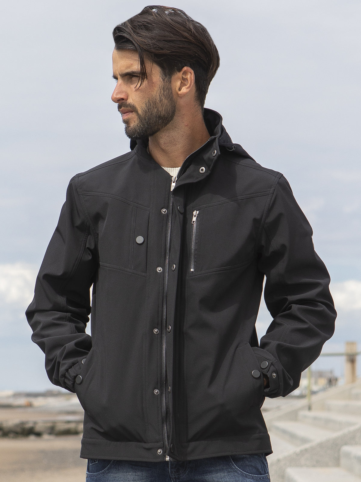 EJK590 Black ETO Clearance | Designer Men's Black Zip Jacket Style React ETO RAWDENIM
