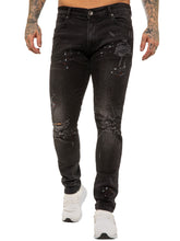 EZ419 Mens Skinny Ripped Splash Jeans Stretch Denim | Enzo Designer Menswear ENZO RAWDENIM