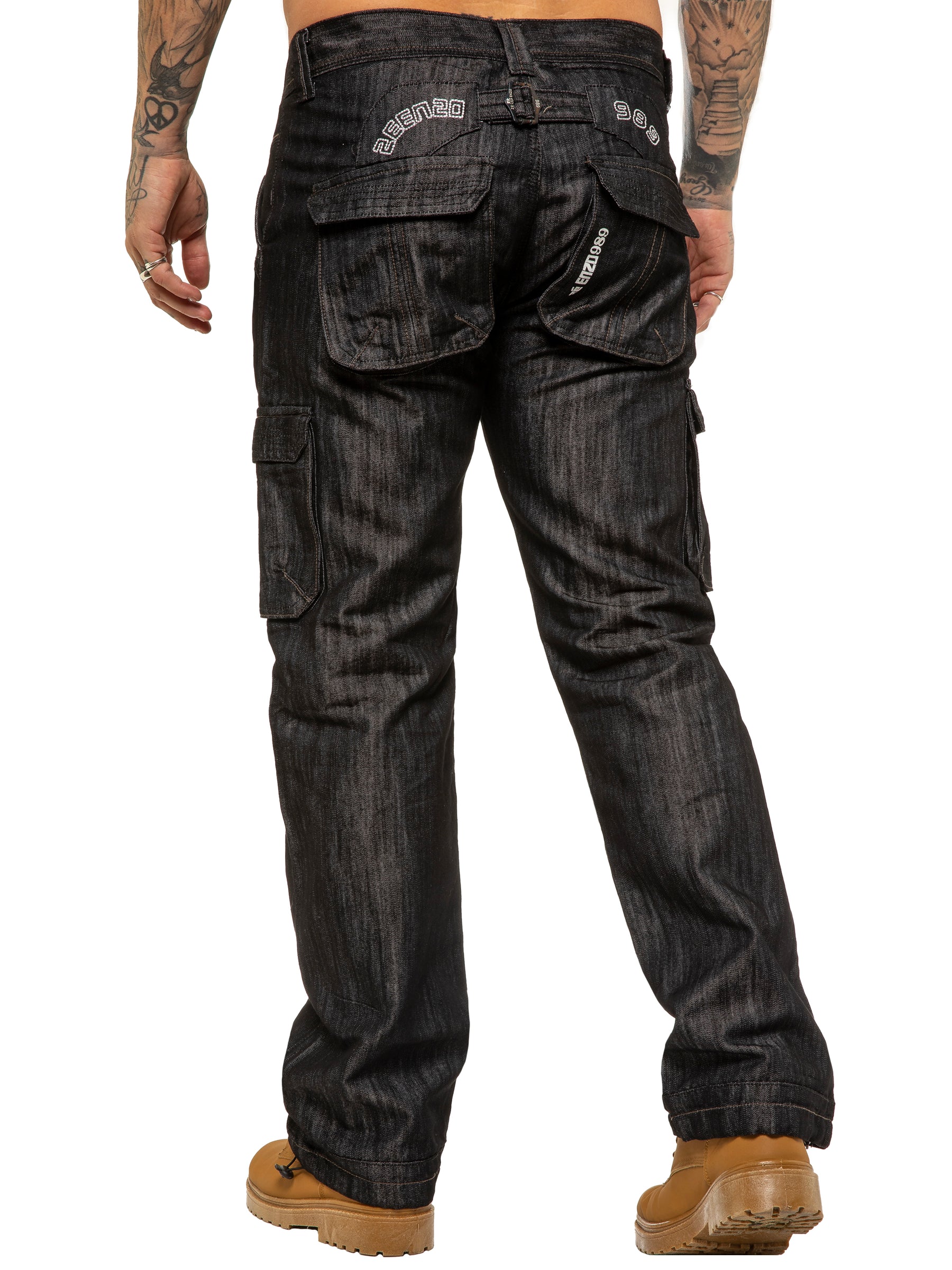 Enzo Mens Combat Denim Jeans Designer Menswear