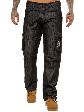EZ08 Mens Black Combat Denim Jeans | Enzo Designer Menswear ENZO RAWDENIM