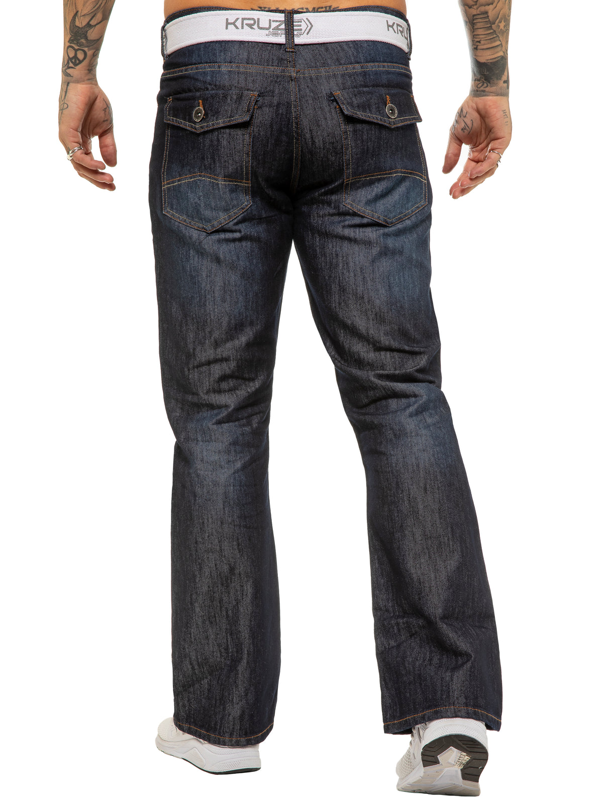 Kruze Mens Cuffed Jeans Regular Fit Jogger Denim Pants Trousers
