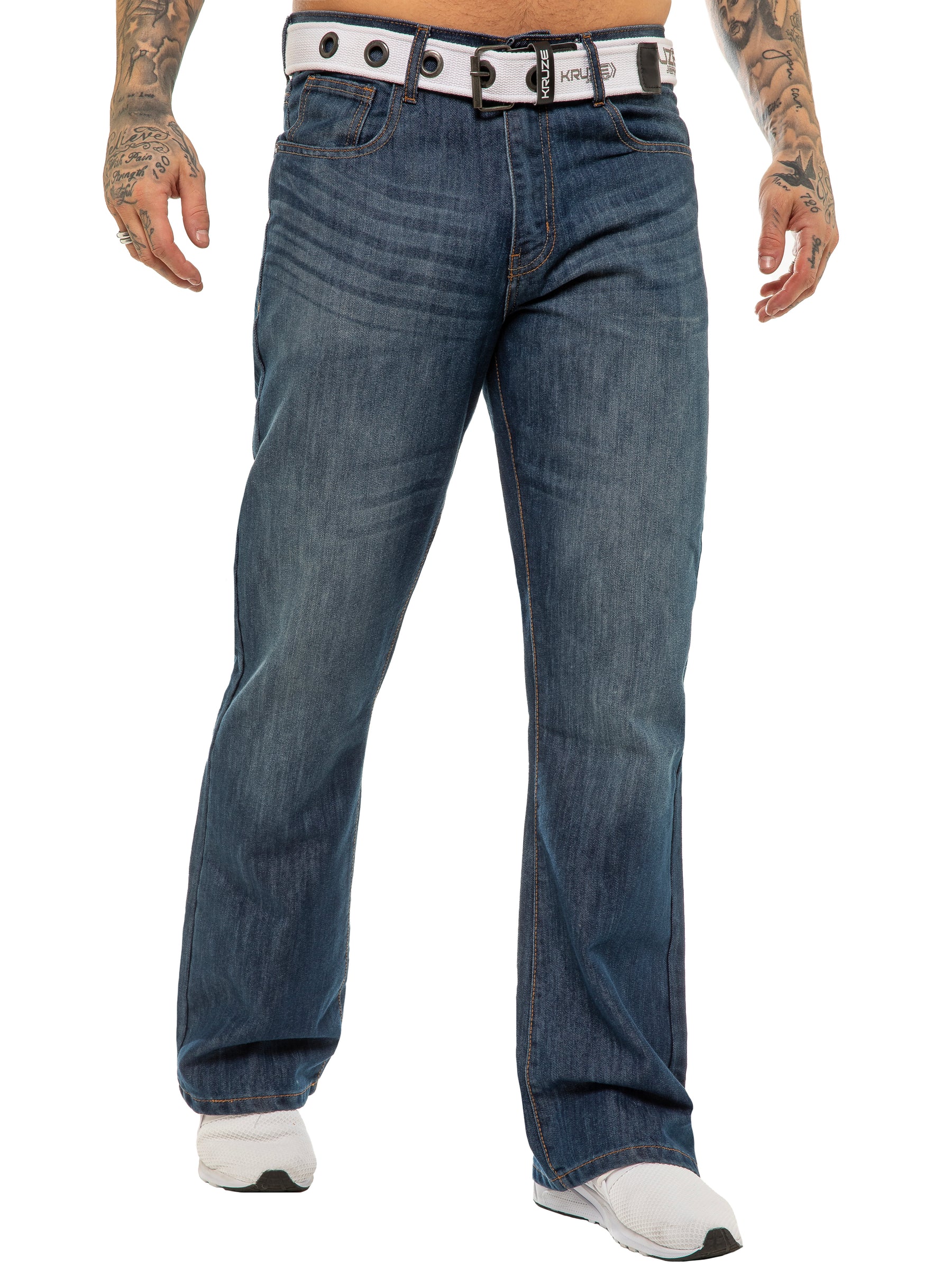 Kruze  Mens Bootcut Wide Leg Denim Jeans