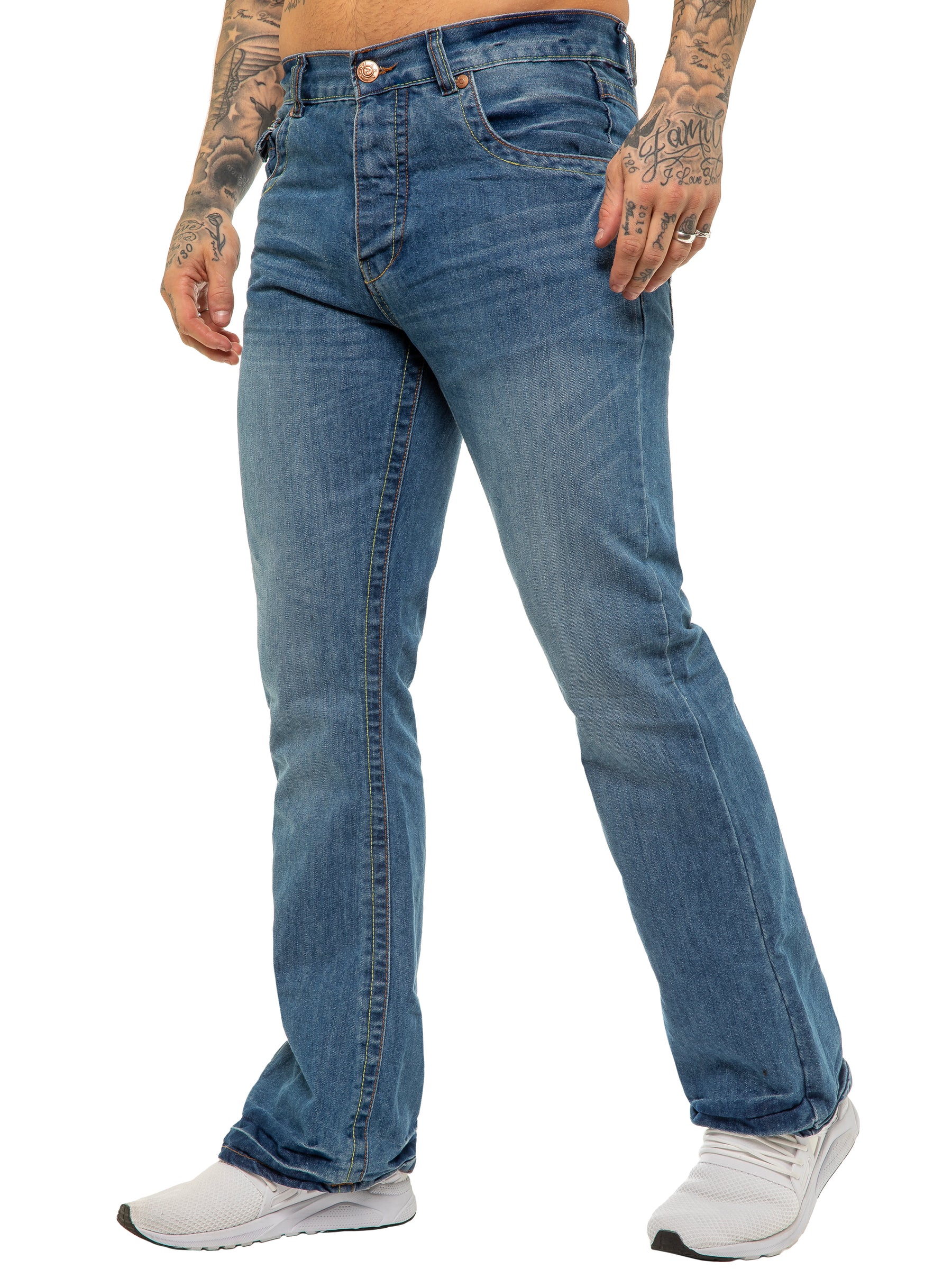 Enzo Mens Jeans Straight Leg Denim Trouser Cotton Regular Fit Pants All UK  Sizes
