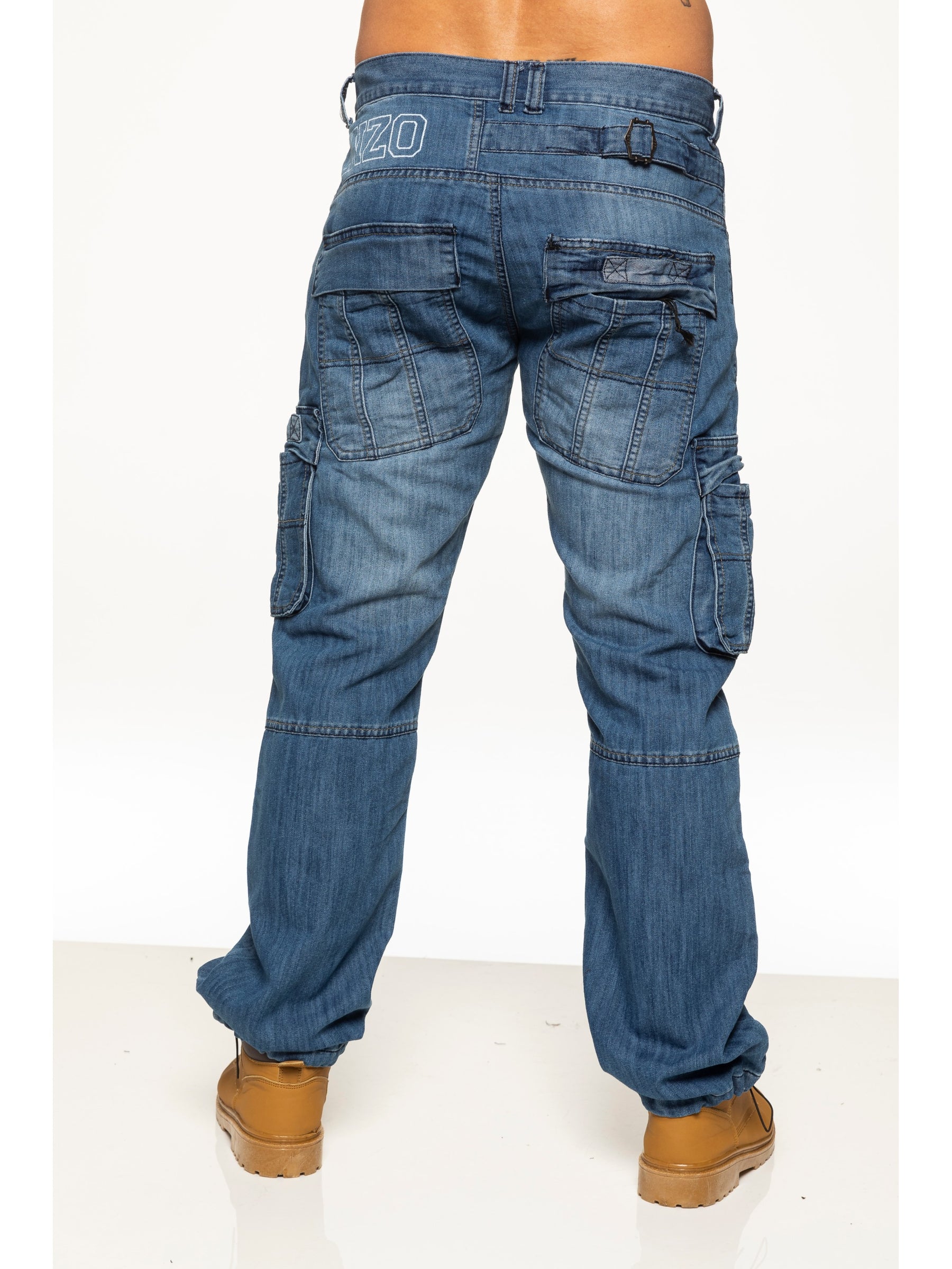 EZ404 Mens Dark Blue Combat Denim Jeans | Enzo Designer Menswear ENZO RAWDENIM