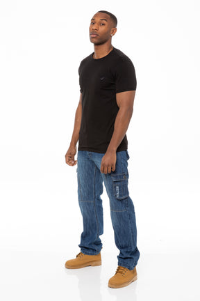 KZ103 Kruze | Mens Coated Combat Cargo Denim Coated Jeans KRUZE RAWDENIM