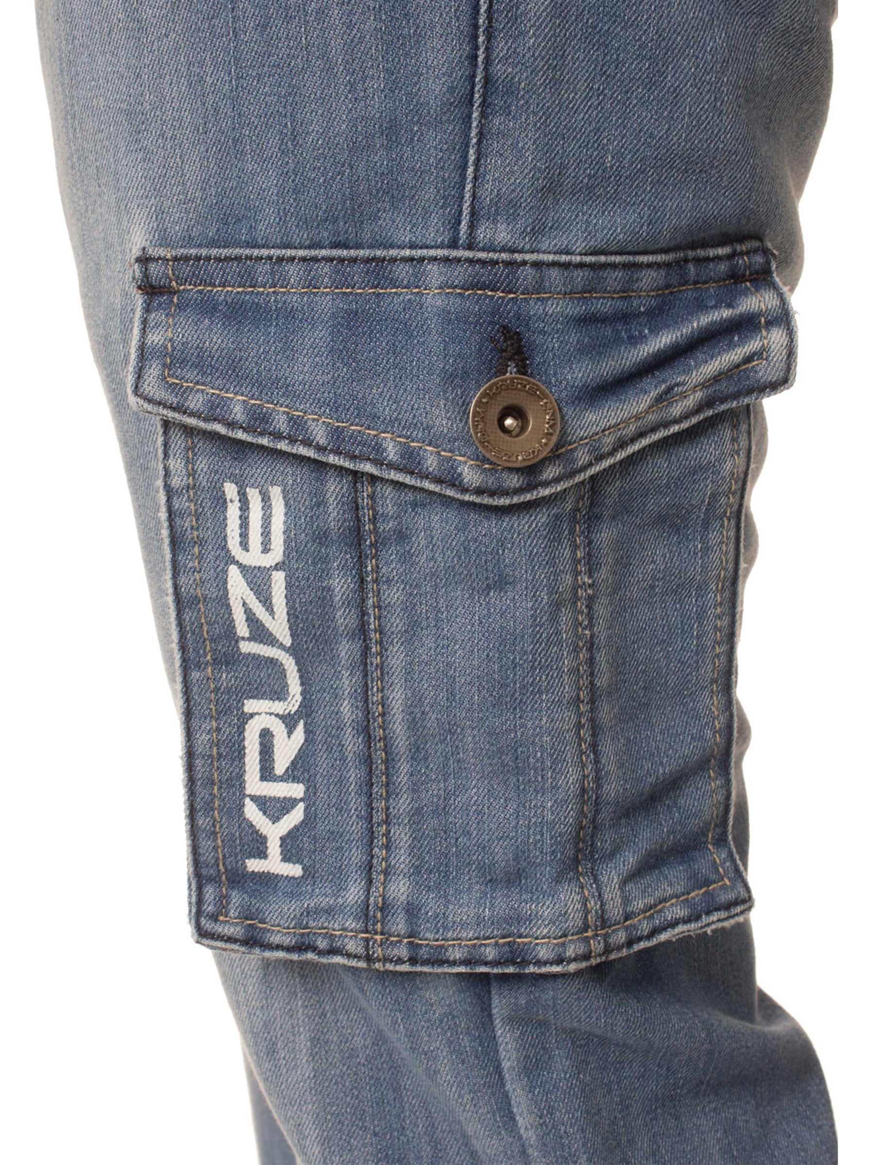 KZ126 Mens Casual Combat Cargo Work Jeans | Kruze Denim Designer Menswear KRUZE RAWDENIM