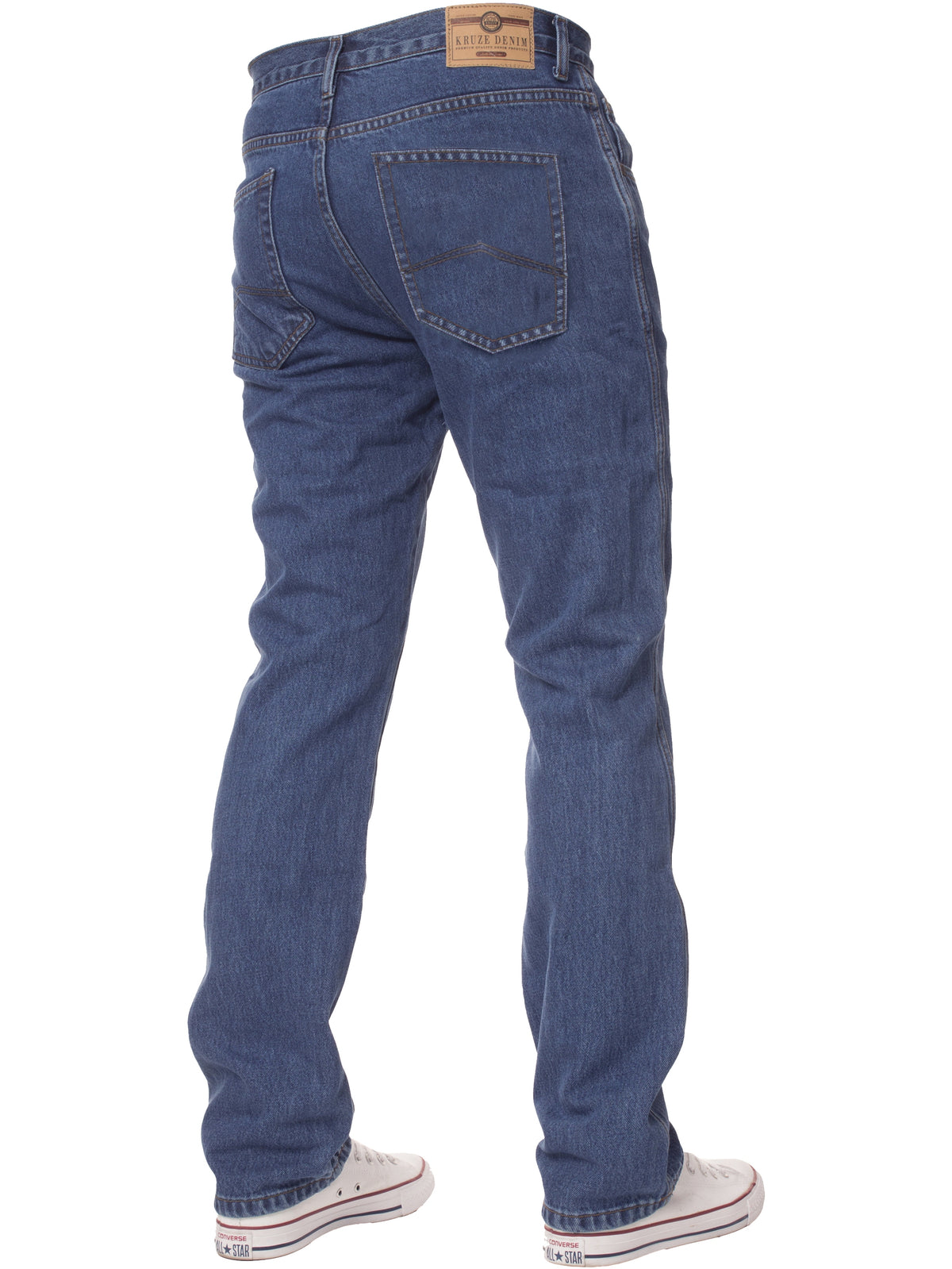 Kruze Mens Cuffed Jeans Casual Straight Leg Elastic Waist Denim Pants All  Sizes