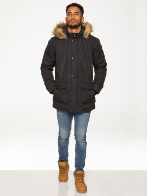 KZJK104 Mens Kruze Clothing Dune | Long Faux Fur Trimmed Multipocket Parka Jacket KRUZE RAWDENIM