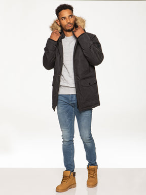 KZJK104 Mens Kruze Clothing Dune | Long Faux Fur Trimmed Multipocket Parka Jacket KRUZE RAWDENIM