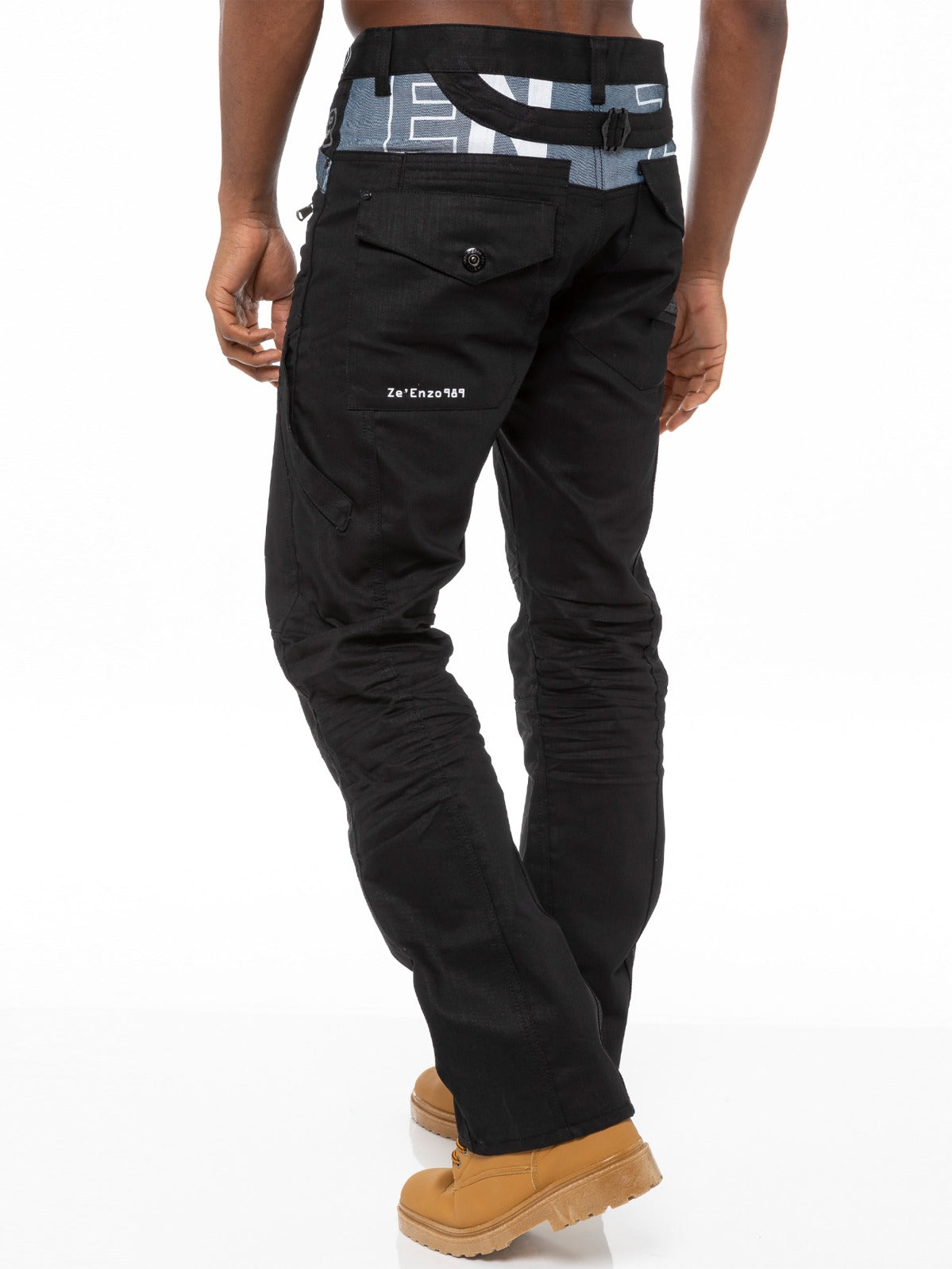 EZ112 Mens Tapered Black Coated Denim  Jeans | Enzo Designer Menswear ENZO RAWDENIM