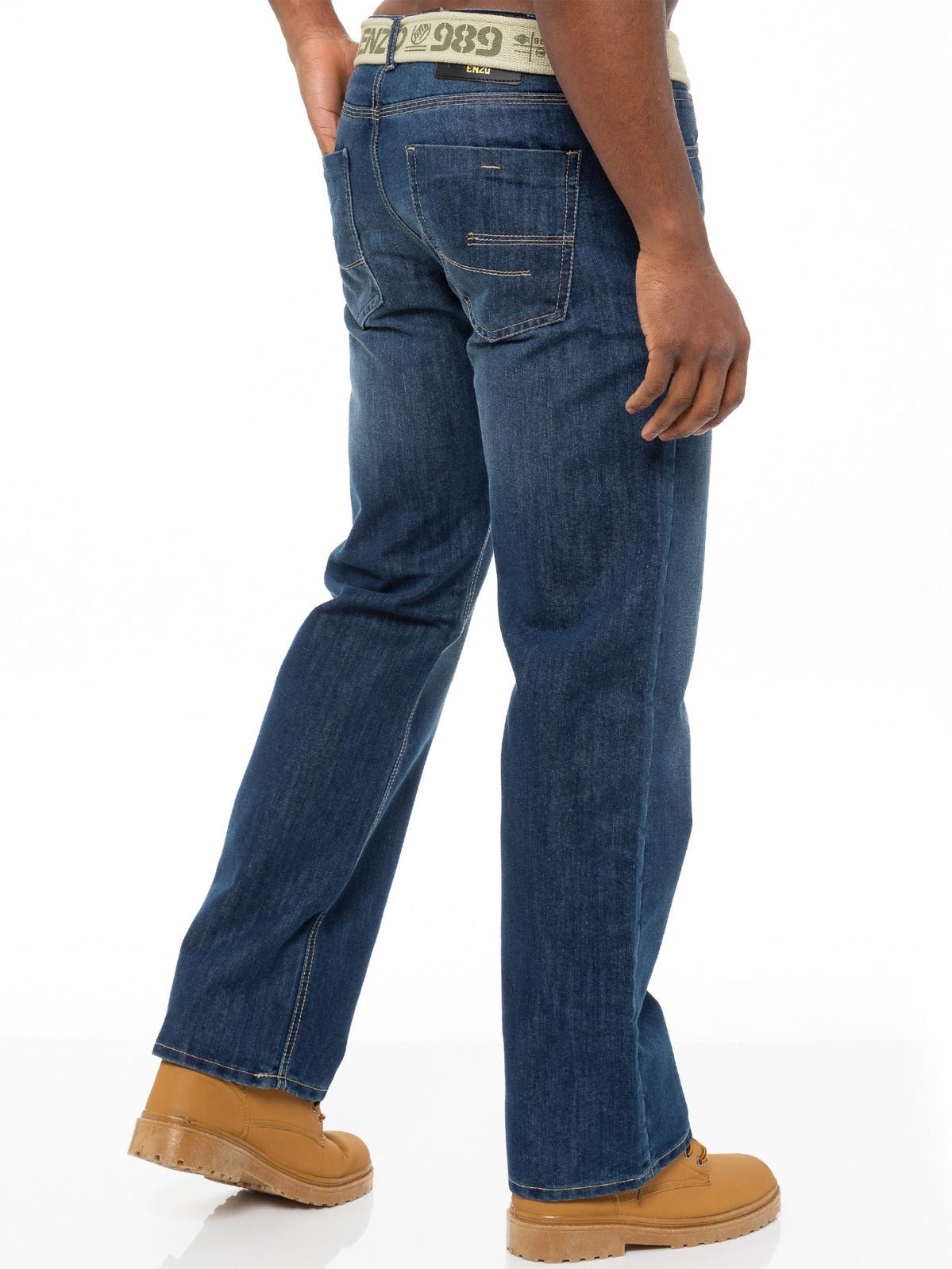 EZ15 Mens Mid Wash Jeans with Belt EZ14 - EZ15 | Enzo Designer Menswear ENZO RAWDENIM