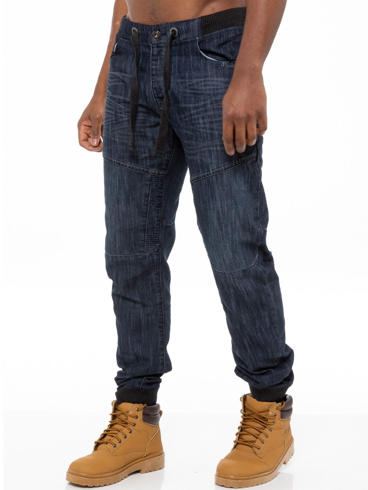 EZ377 Mens Denim Cuffed Joggers Jeans | Enzo Designer Menswear ENZO RAWDENIM