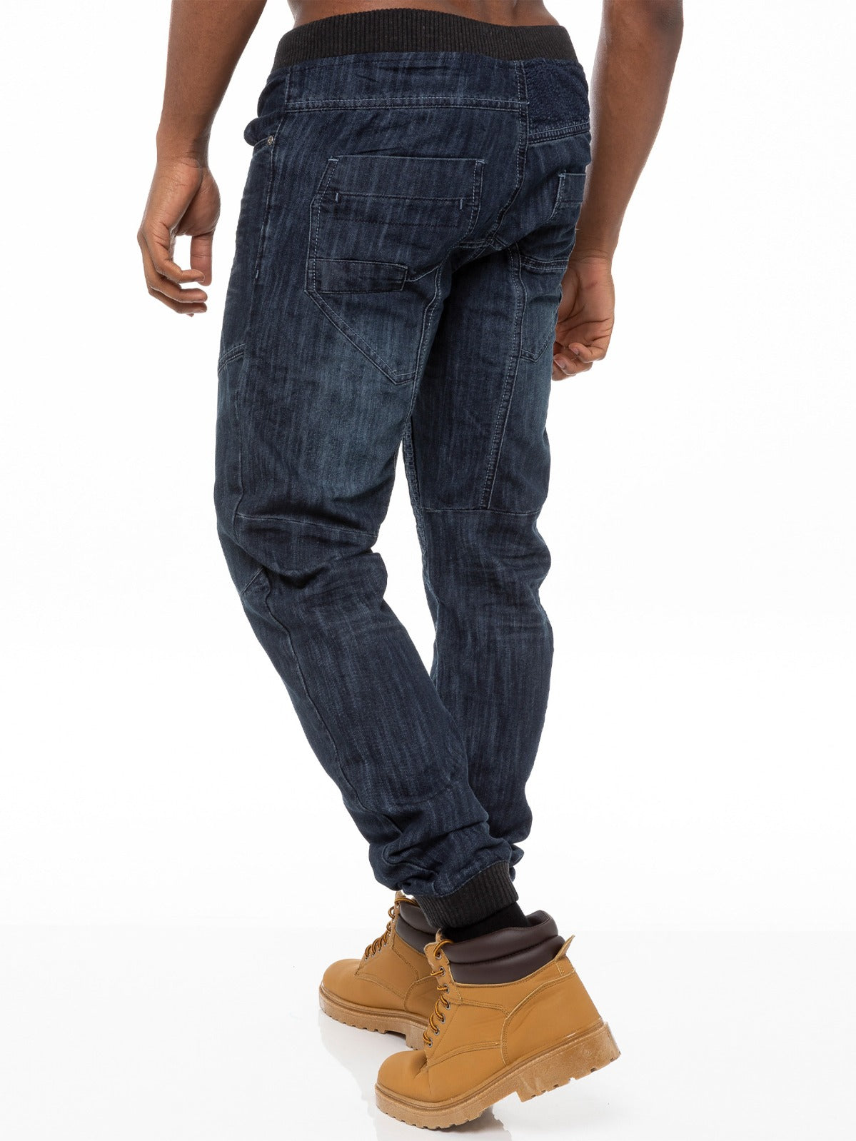 Official Enzo Designer, Mens Denim Cuffed Joggers Jeans Navy