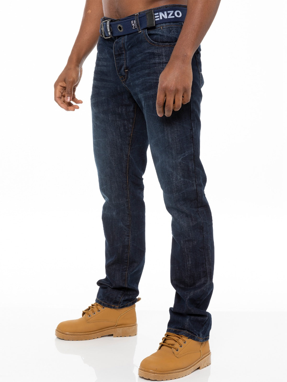 EZ384 Mens Denim Straight Fit Jeans Mid Stonewash | Enzo Designer Menswear ENZO RAWDENIM