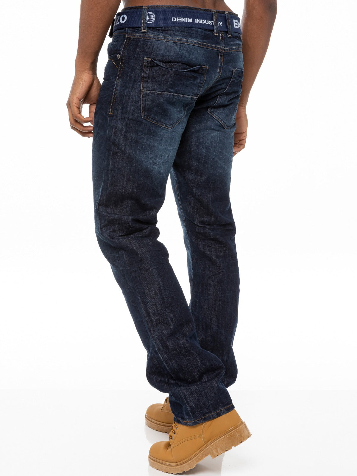 EZ384 Mens Denim Straight Fit Jeans Mid Stonewash | Enzo Designer Menswear ENZO RAWDENIM