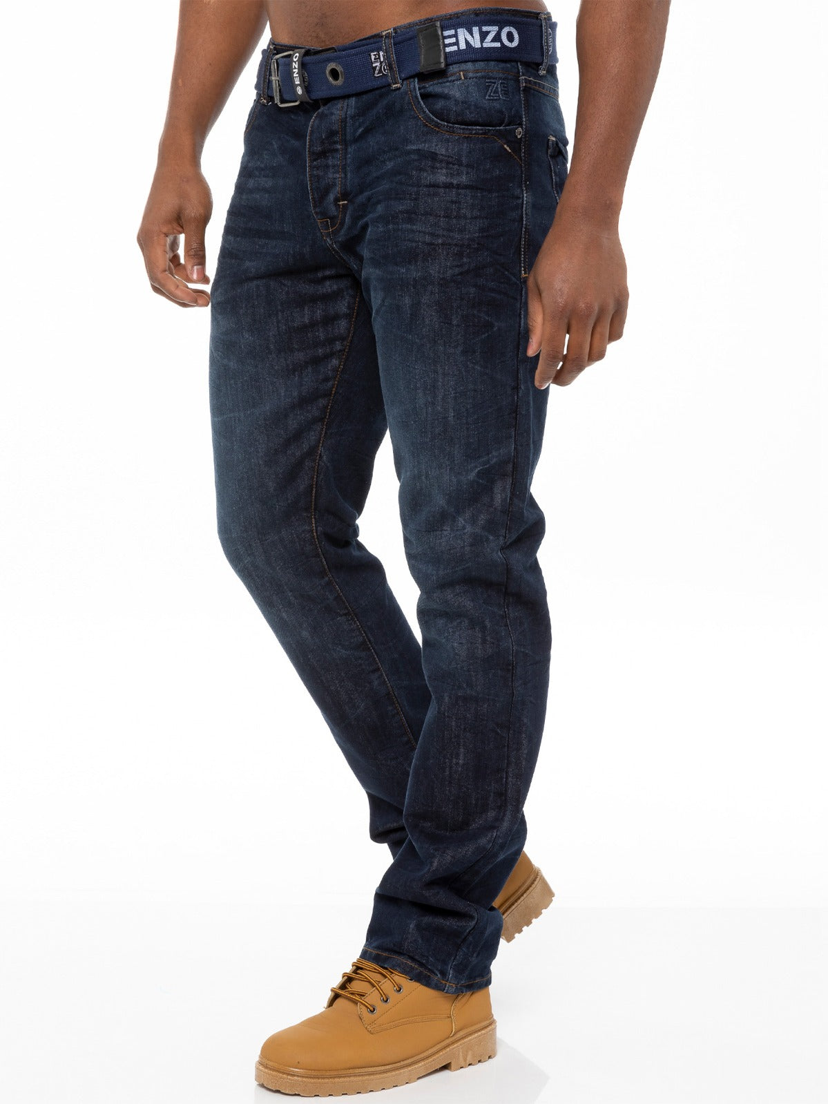 EZ384 Mens Denim Straight Fit Jeans Mid Stonewash | Enzo Designer Menswear ENZO RAWDENIM