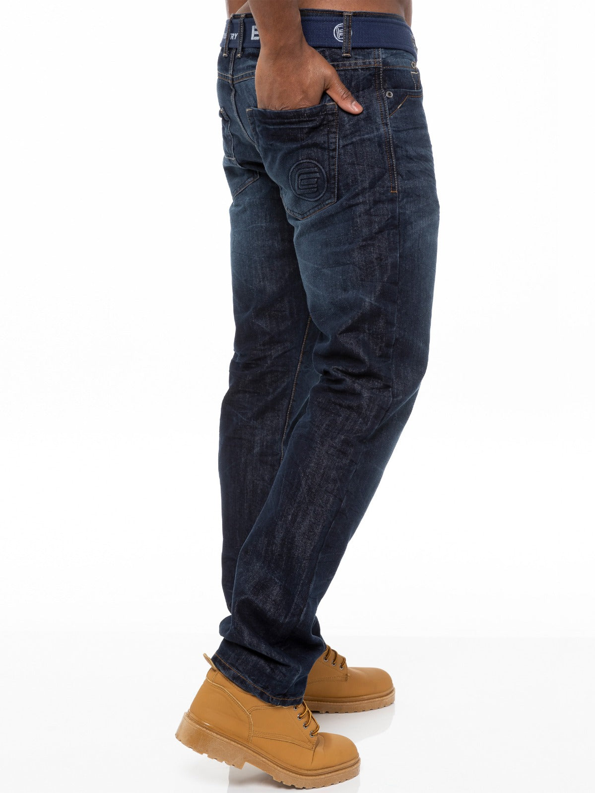 EZ384 Mens Denim Straight Fit Jeans Mid Stonewash | Enzo Designer Menswear ENZO RAWDENIM