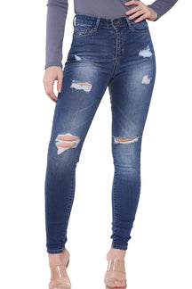 EZL417 Womens Skinny Stretch Ripped Denim Jeans | Enzo Designer ENZO RAWDENIM