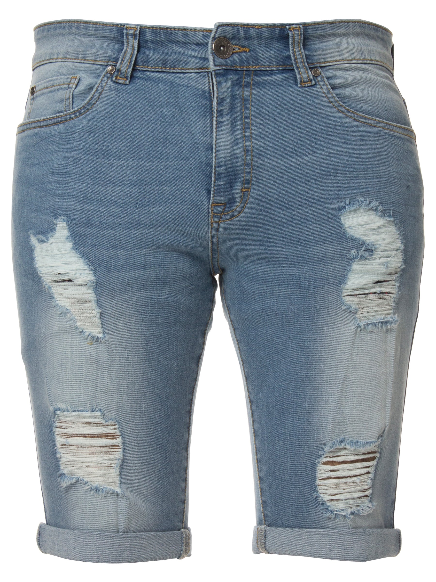 Mens Denim Skinny Fit Distressed Shorts Enzo Designer Menswear