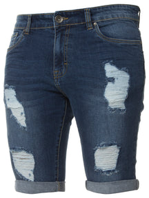 EZS383 Mens Denim Skinny Fit Distressed Shorts | Enzo Designer Menswear ENZO RAWDENIM